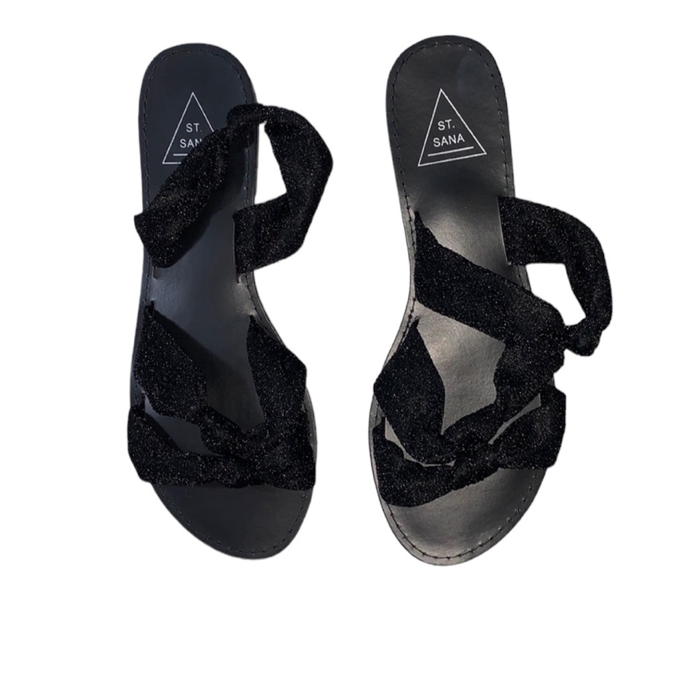 New St. Sana Pretty Black Sparkle Flat Sandals Size 40